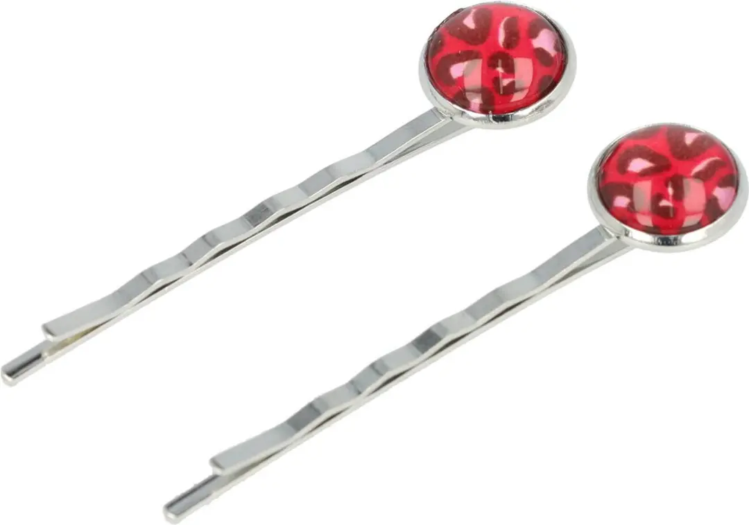 Haarsoires Schuifspeldjes Panterprint 6cm - Rood - 2 Stuks