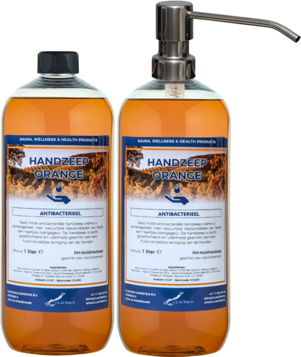 Splashbox Cosmetics Handzeep Orange 1L - 2 Stuks met RVS Pomp