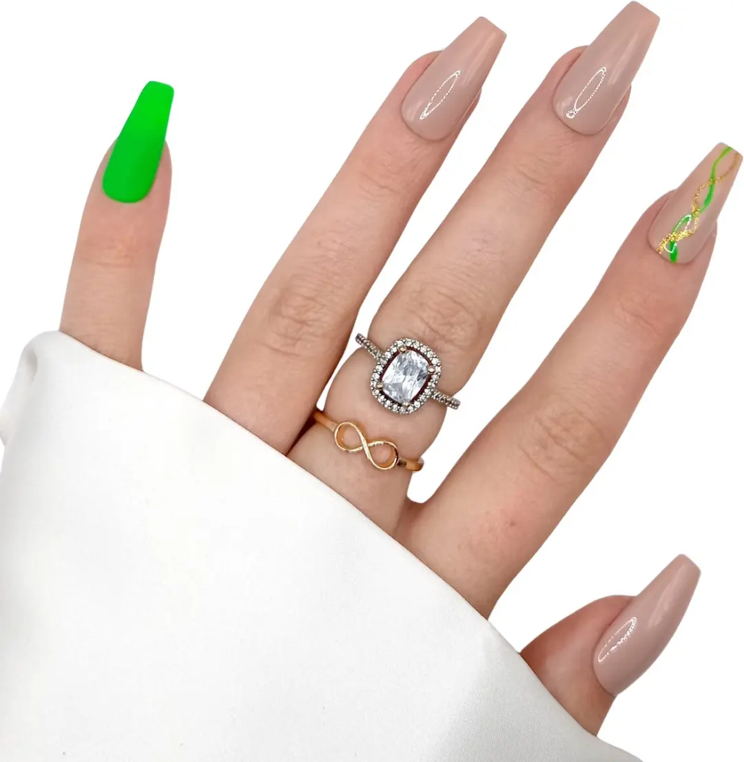SD Press on Nails B-127 Plaknagels - Nude Groen Swirl - 20 Stuks