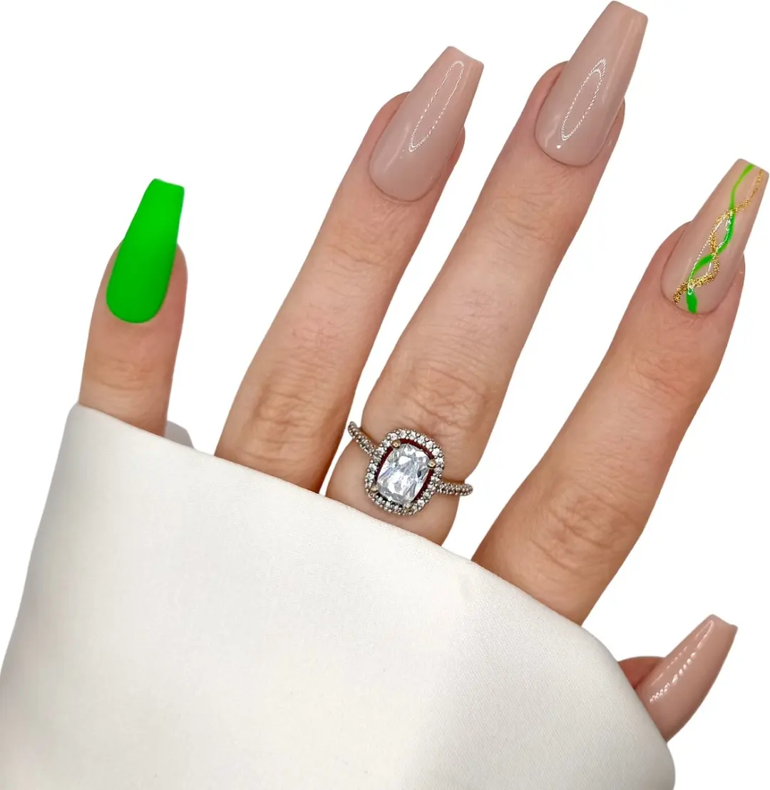 SD Press on Nails B-127 Plaknagels - Nude Groen Swirl - 20 Stuks