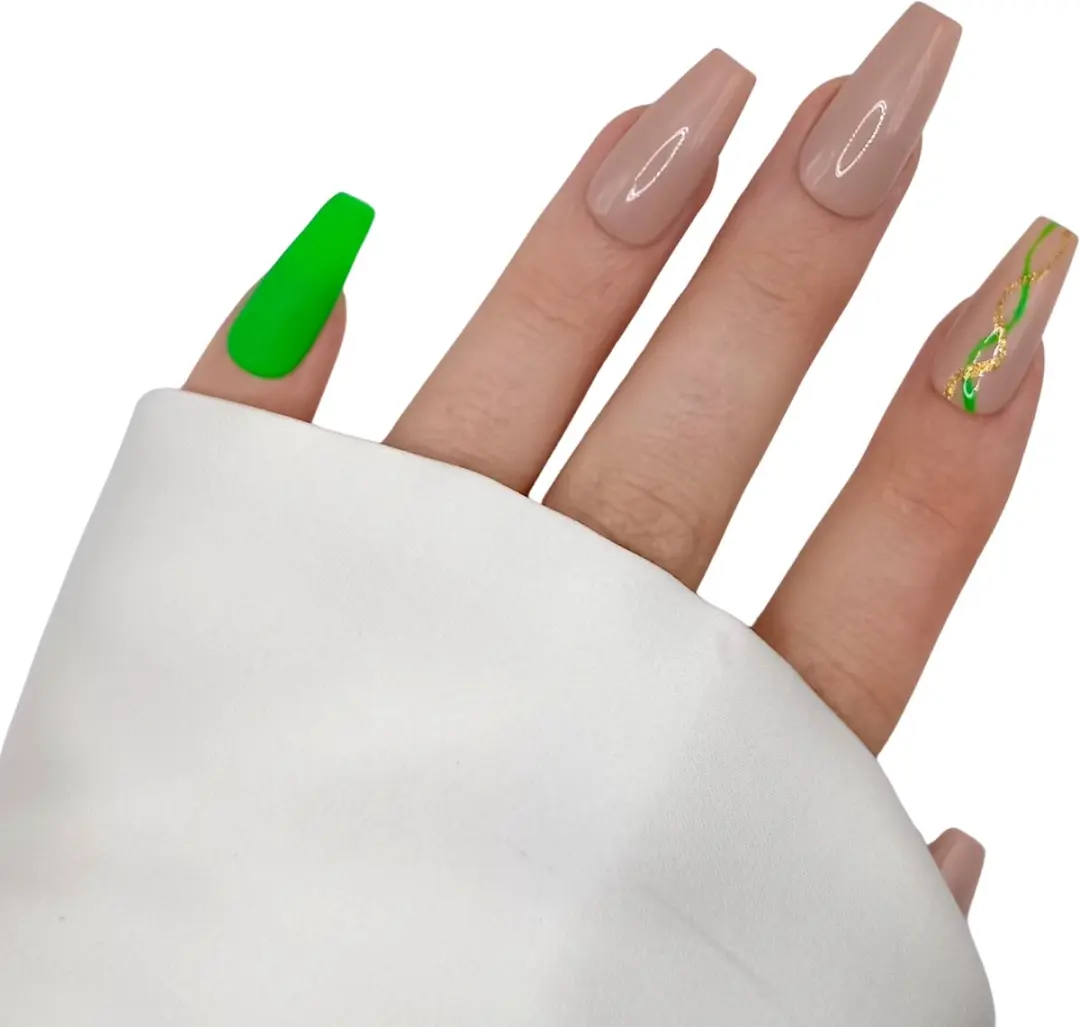 SD Press on Nails B-127 Plaknagels - Nude Groen Swirl - 20 Stuks