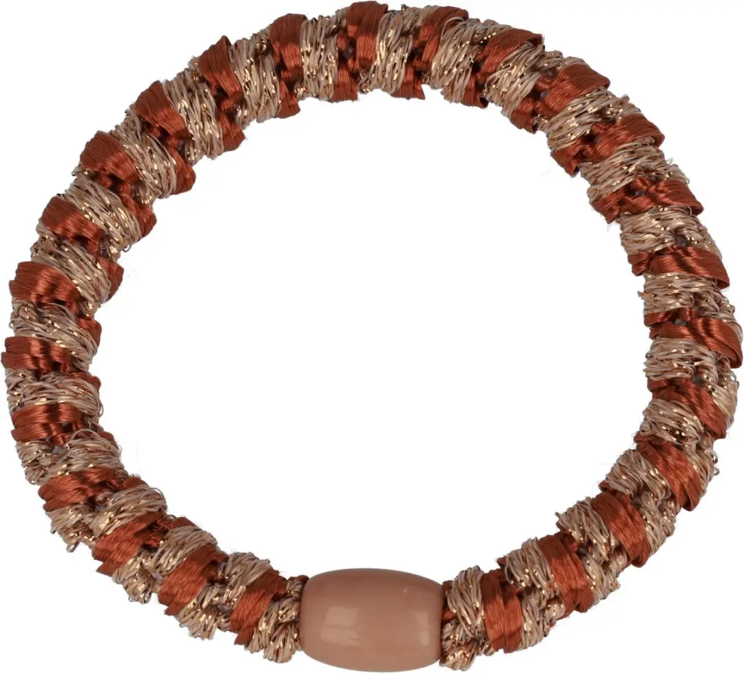 Haarsoires Haarelastieken Basic - Streep Patroon Bruin Champagne - 5 Stuks