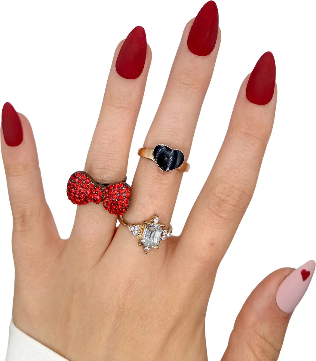 SD Press on Nails Heartbeat Nagelset - 20 Stuks - Matte Rood