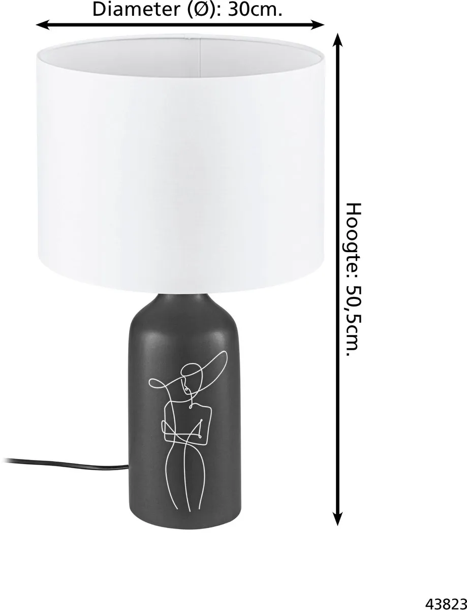 Eglo Vinoza Tafellamp E27 - Keramiek - Ø30cm - Zwart/Wit - afbeelding 6 van 6