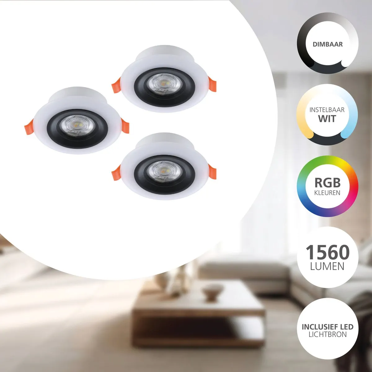 Eglo Calonge RGB Inbouwspot Ø9,8cm - 3 Stuks - Zwart/Wit