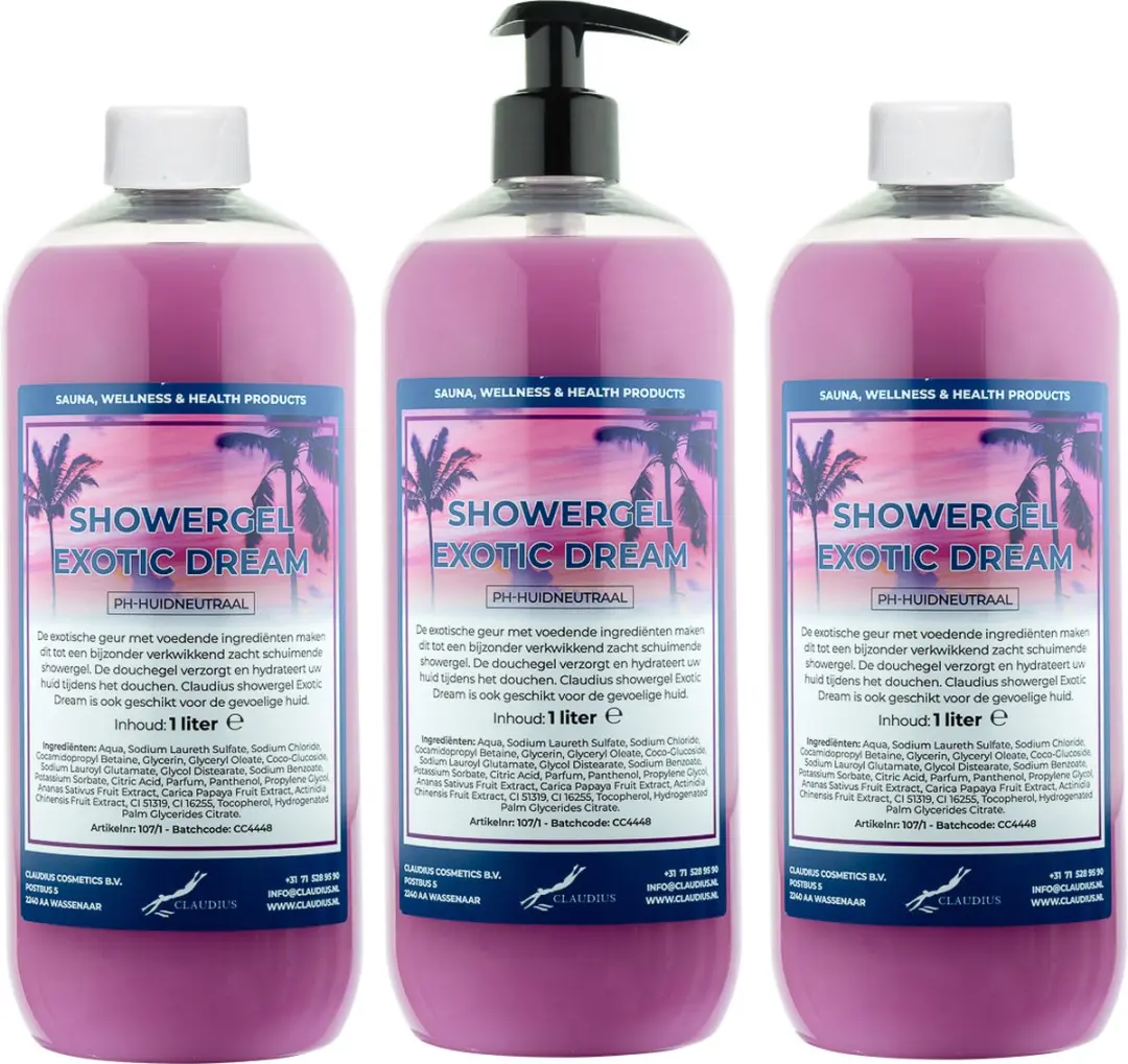 Splashbox Cosmetics Claudius Douchegel Exotic Dream 1L - 3 Stuks