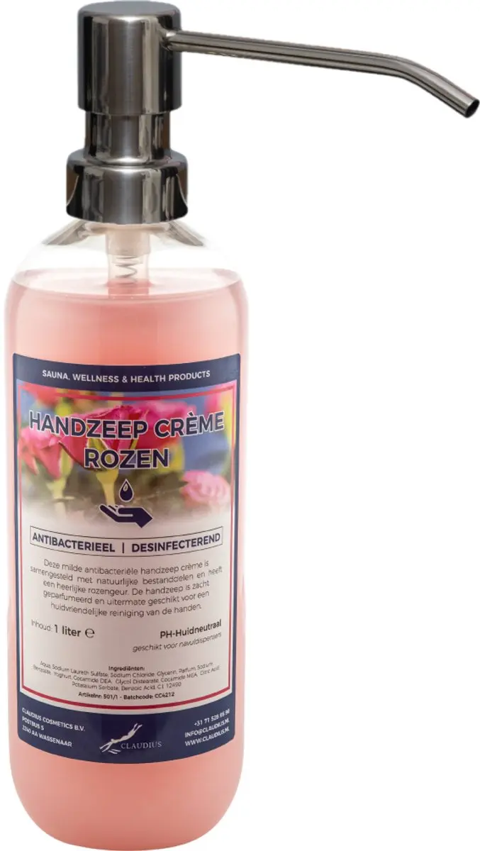 Splashbox Cosmetics Handzeep Crème Rozen 1L - met RVS pomp
