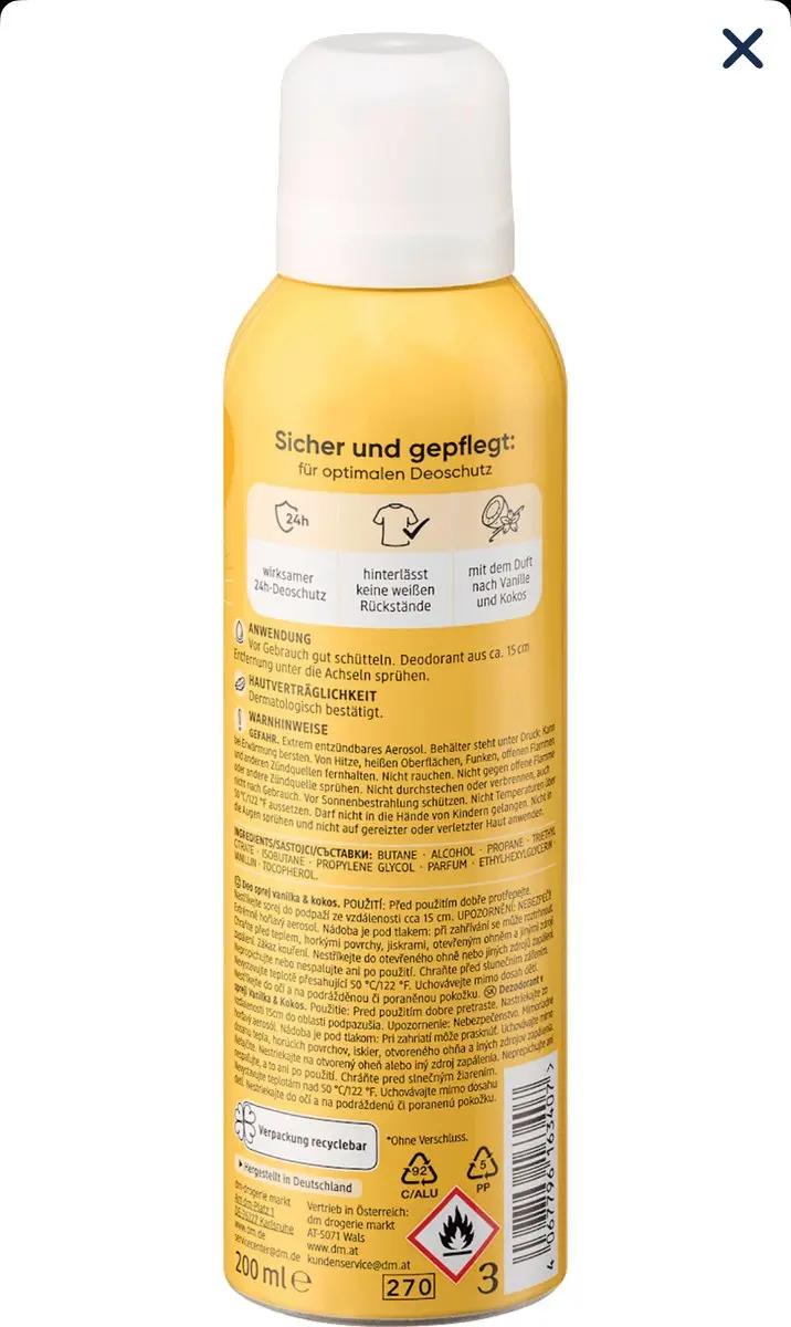 Balea Deodorant Vanille & Kokos 200ml - 3 Stuks