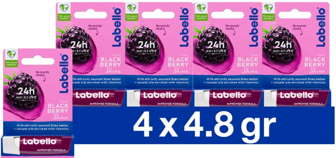 Labello Blister Blackberry Shine Lippenbalsem - 4 Stuks