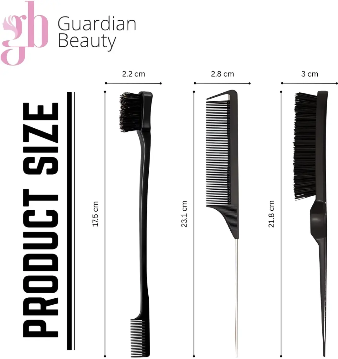 Guardian Beauty Edge Control Borstel & Kamset 3-delig - Zwart
