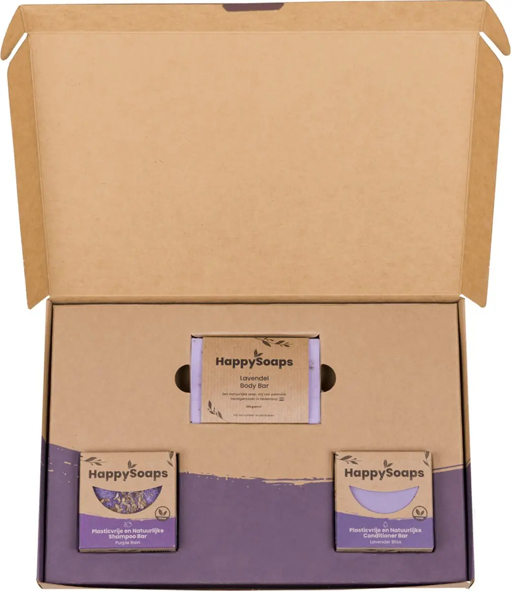 HappySoaps Geschenkdoos Lavender Lullaby - Shampoo Bar Conditioner 400g - 3 Stuks