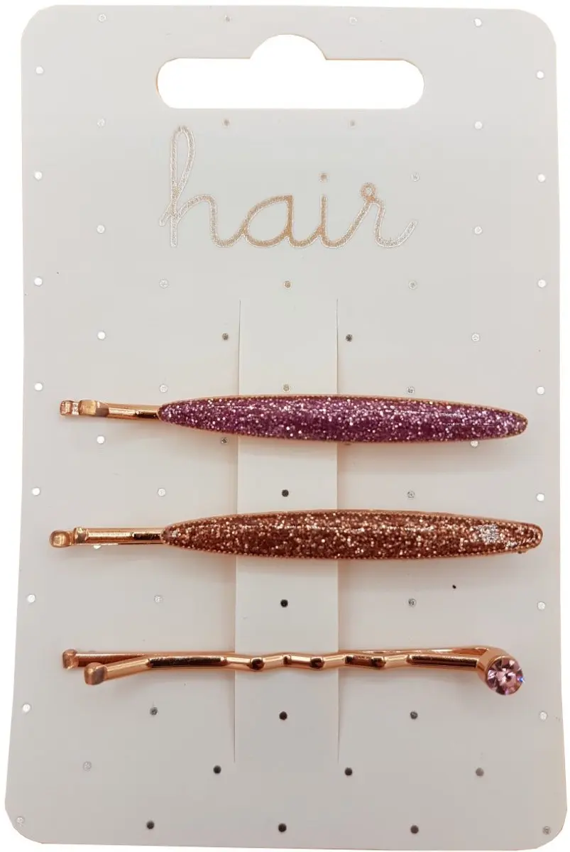 Haarsoires Schuifspeldjes 5cm - Glitter Strass Koper Roze - 2 Stuks
