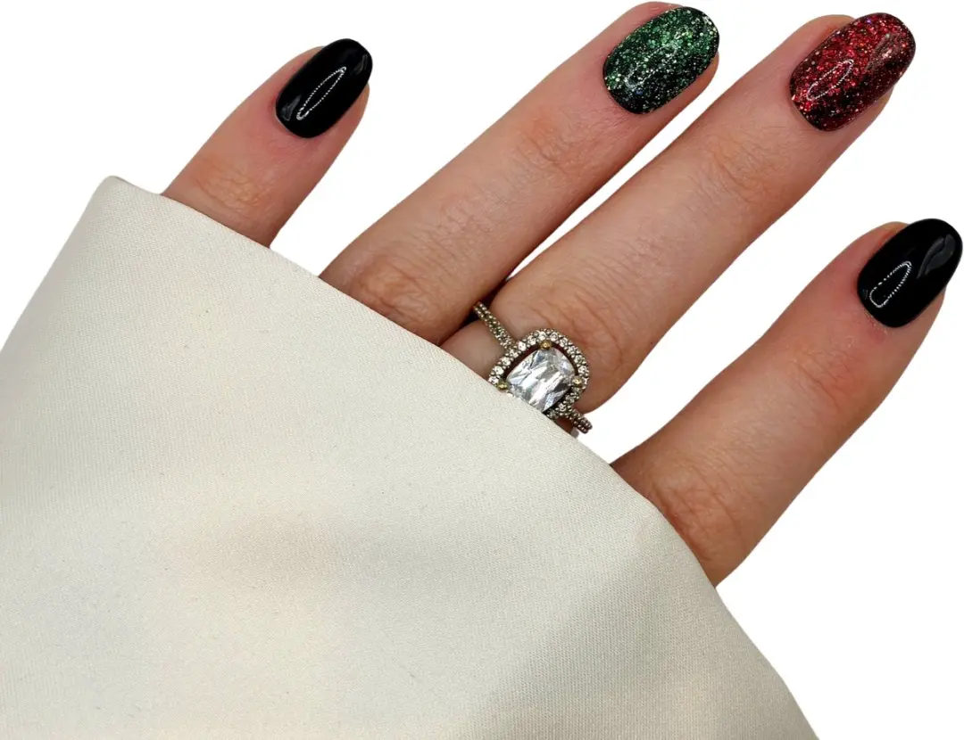 SD Press on Nails B-252 Plaknagels - 20 Stuks - Zwart Groen Rood Glitter