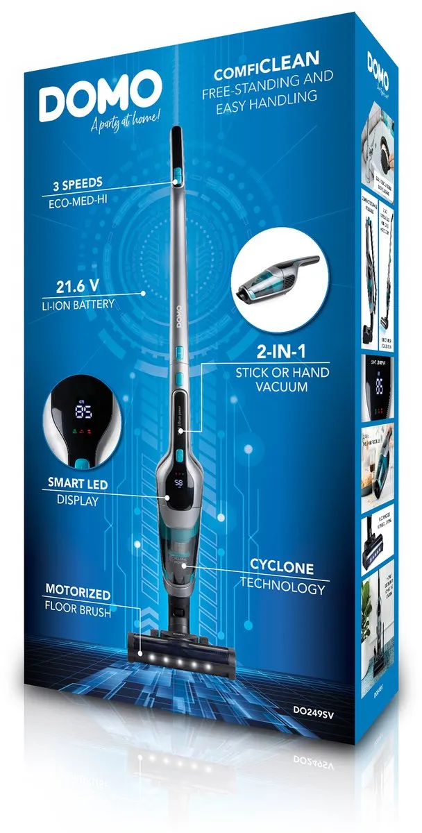 Domo DO249SV Steelstofzuiger 2-in-1 - 21.6V - 55 min - Grijs/Blauw