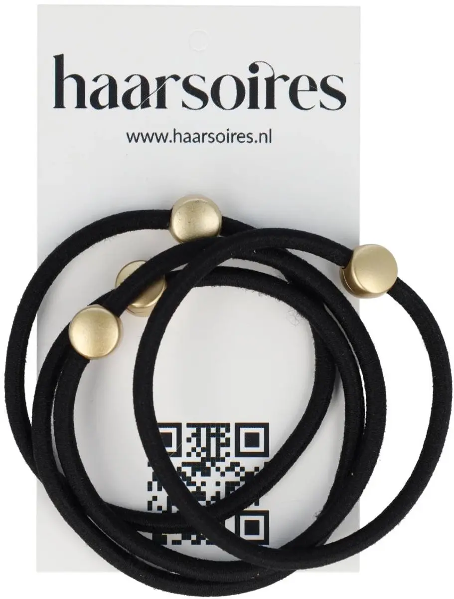 Haarsoires Haarelastieken Kraal 1cm Zwart Goud - 4 Stuks