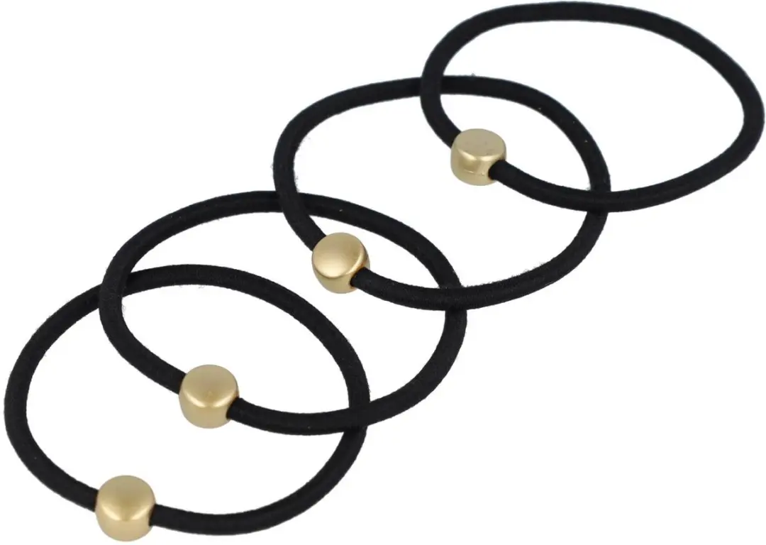 Haarsoires Haarelastieken Kraal 1cm Zwart Goud - 4 Stuks