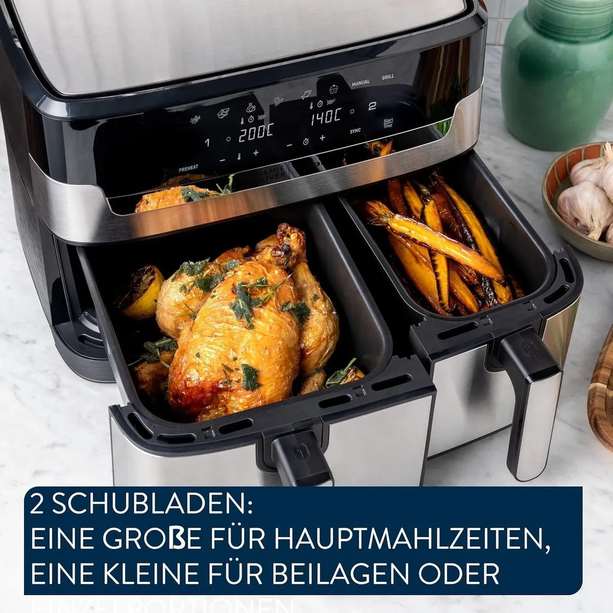Tefal Jamie Oliver EY90JDE1 Dubbele Airfryer 2700W - Roestvrijstaal - afbeelding 6 van 6