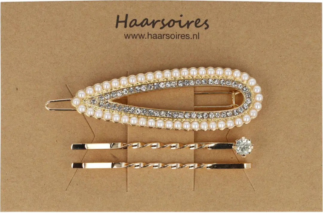 Haarsoires Haarspeld 6cm - Goud - Parel Strass Steentjes - 3 Stuks