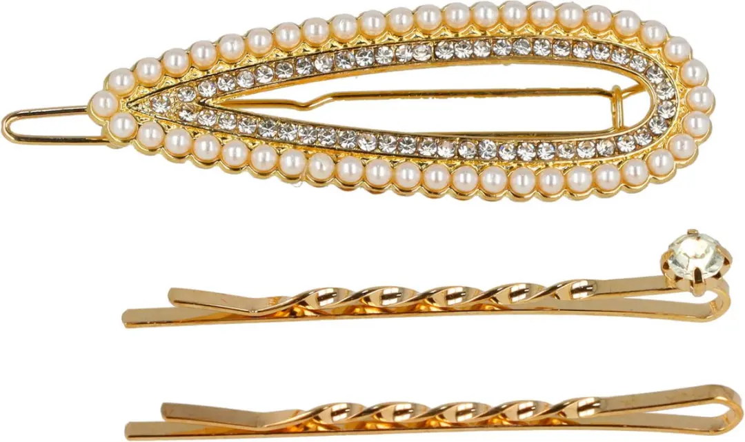 Haarsoires Haarspeld 6cm - Goud - Parel Strass Steentjes - 3 Stuks