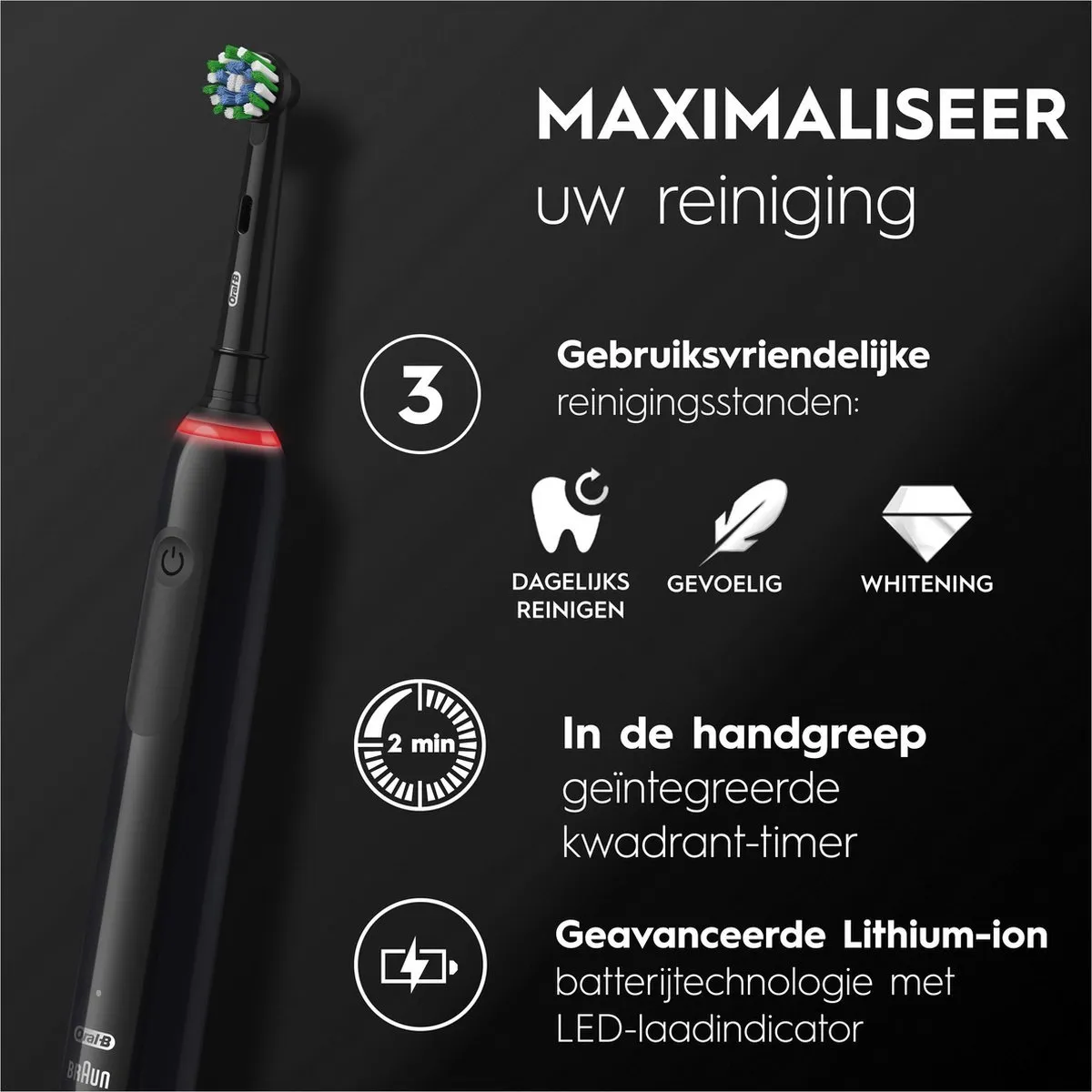 Oral-B Pro3 3000 Elektrische Tandenborstel - 2 Opzetborstels - Zwart