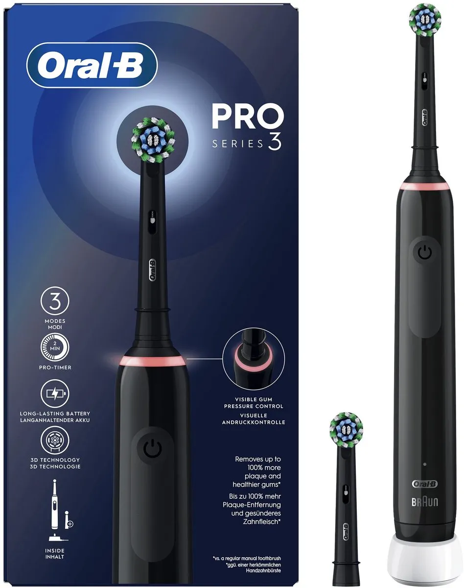 Oral-B Pro3 3000 Elektrische Tandenborstel - 2 Opzetborstels - Zwart