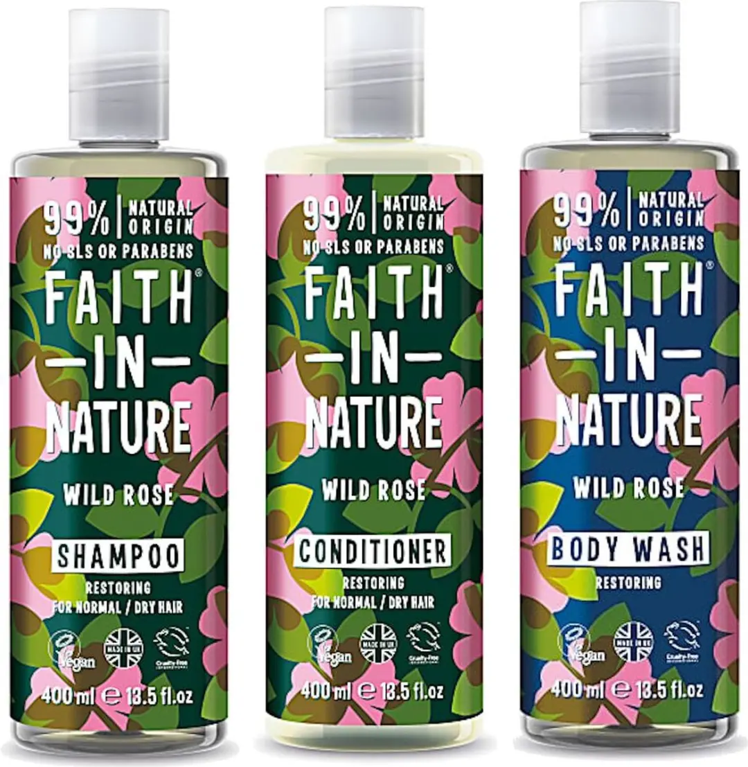 Faith In Nature Wild Rose Shampoo Conditioner Bodywash 3x400ml