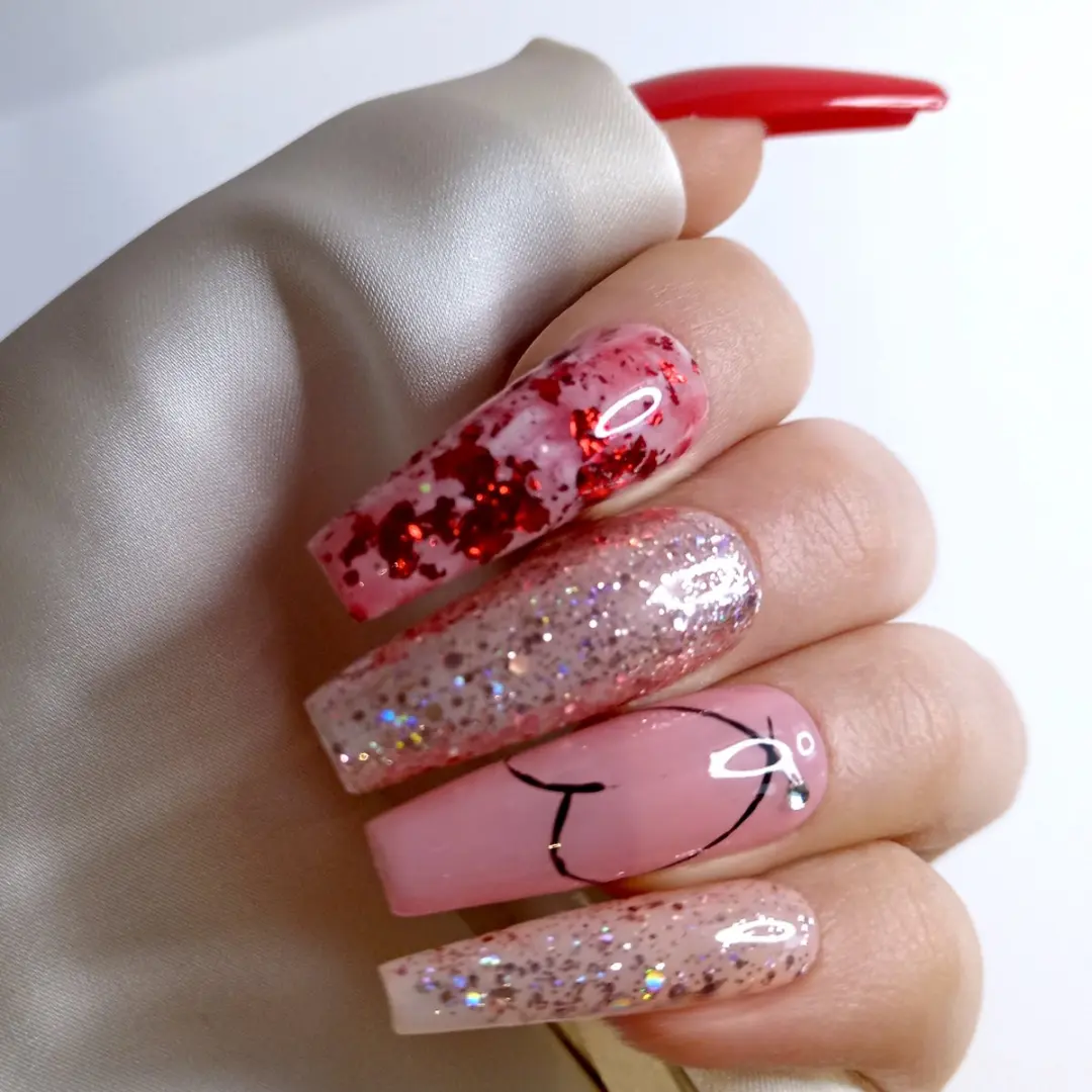 SD Press on Nails Valentijn XL Coffin Rode Nagels