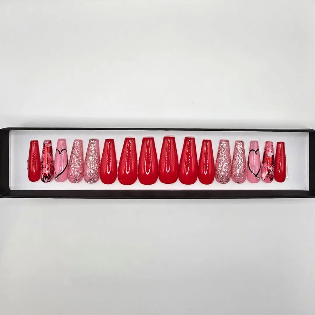 SD Press on Nails Valentijn XL Coffin Rode Nagels - 100g