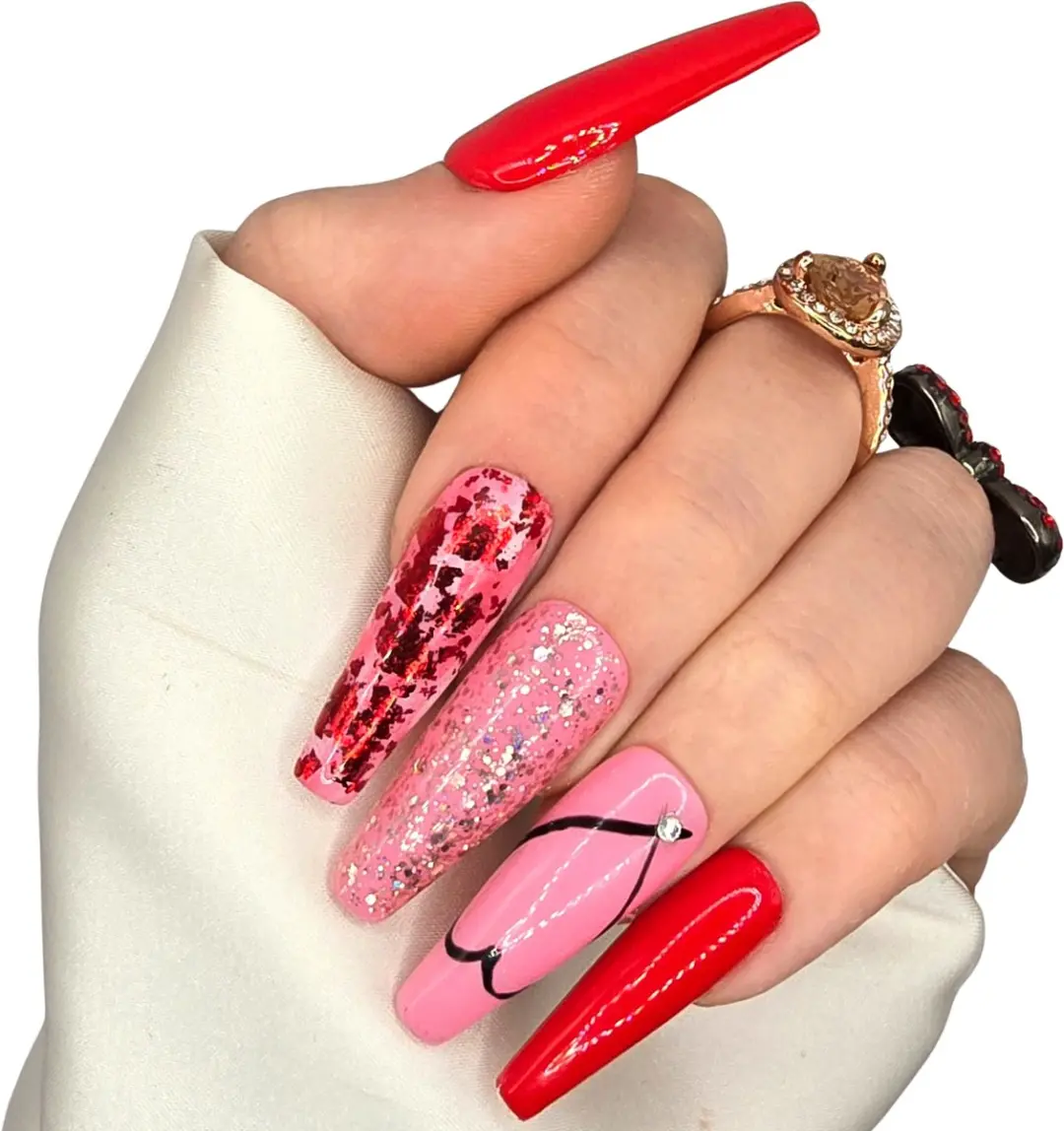 SD Press on Nails Valentijn XL Coffin Rode Nagels - 100g