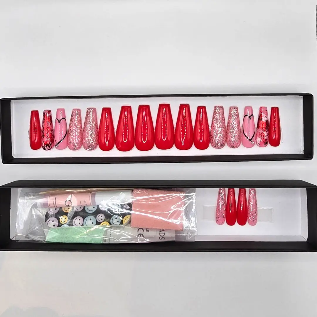 SD Press on Nails Valentijn XL Coffin Rode Nagels - 100g