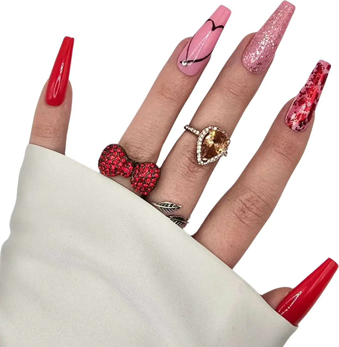 SD Press on Nails Valentijn XL Coffin Rode Nagels - 100g