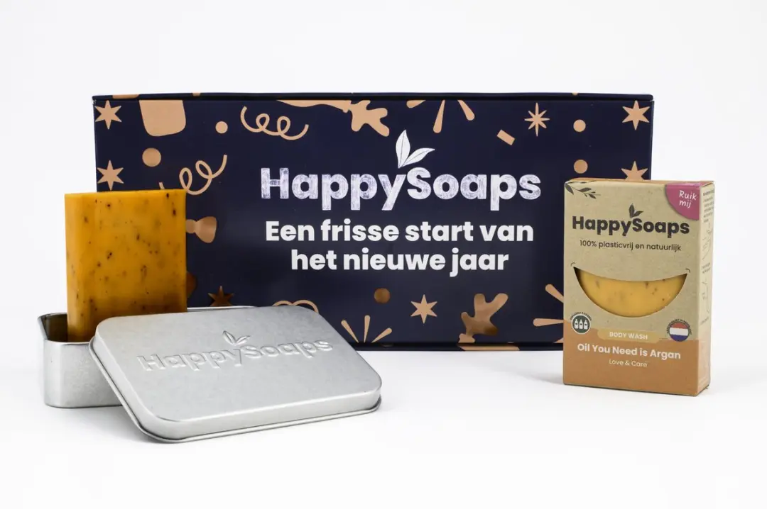 HappySoaps Nieuwjaarscadeau Giftbox Body Wash Bar + Reisblikje