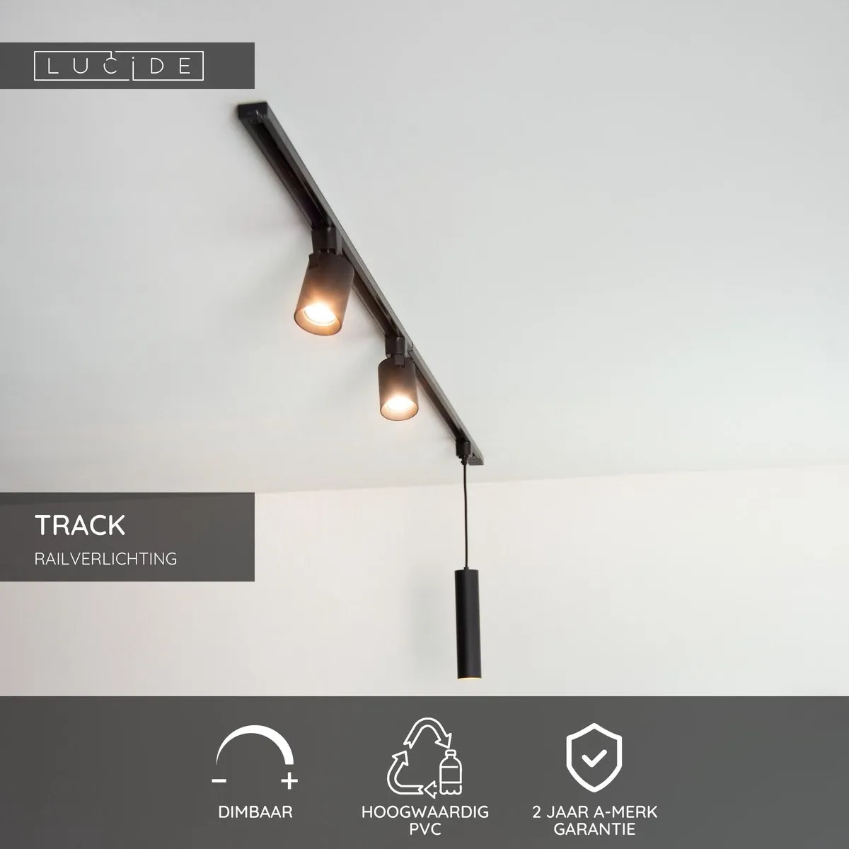 Lucide TRACK Afdekplaat 1-fase - 2m - Zwart