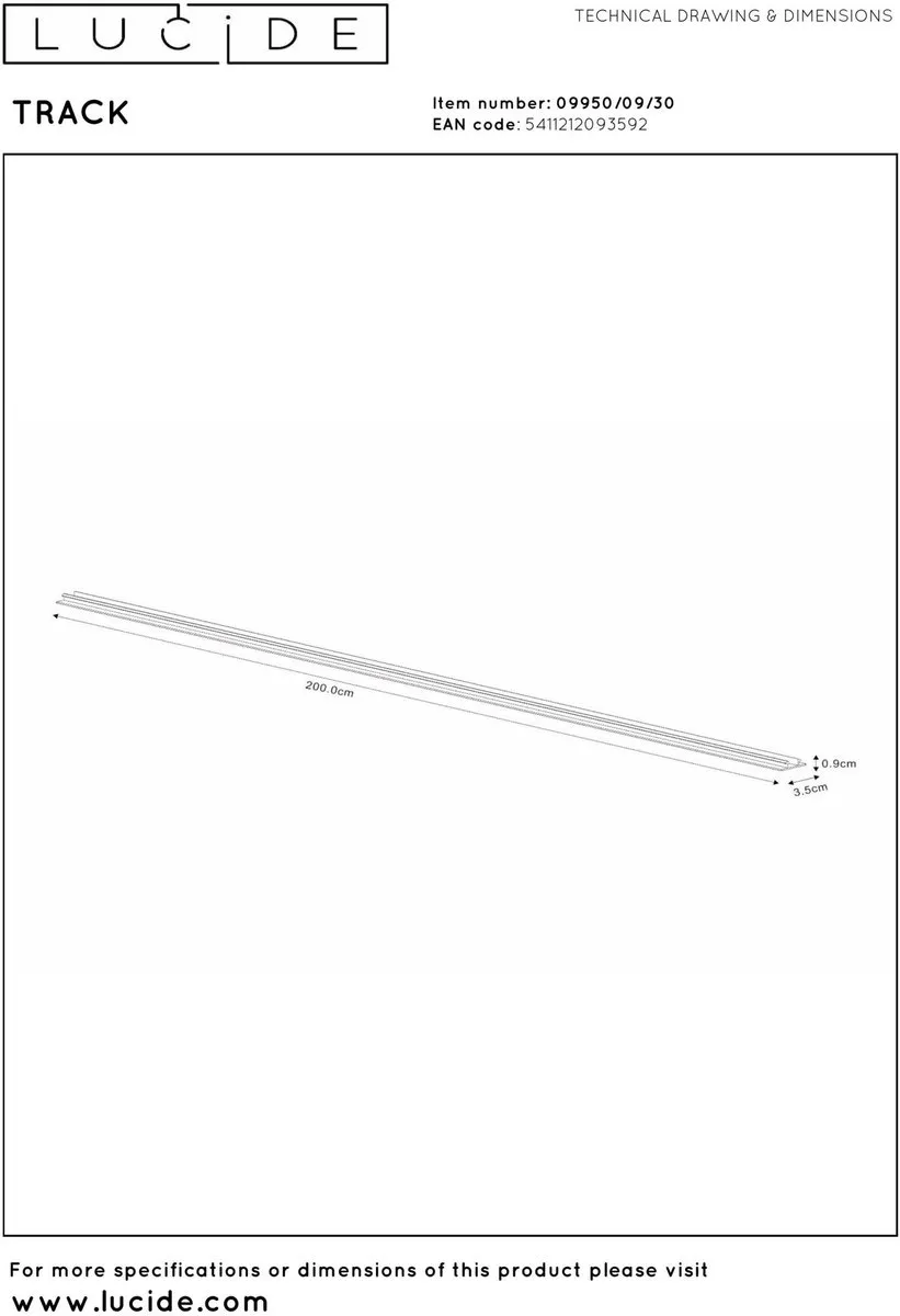 Lucide TRACK Afdekplaat 1-fase - 2m - Zwart