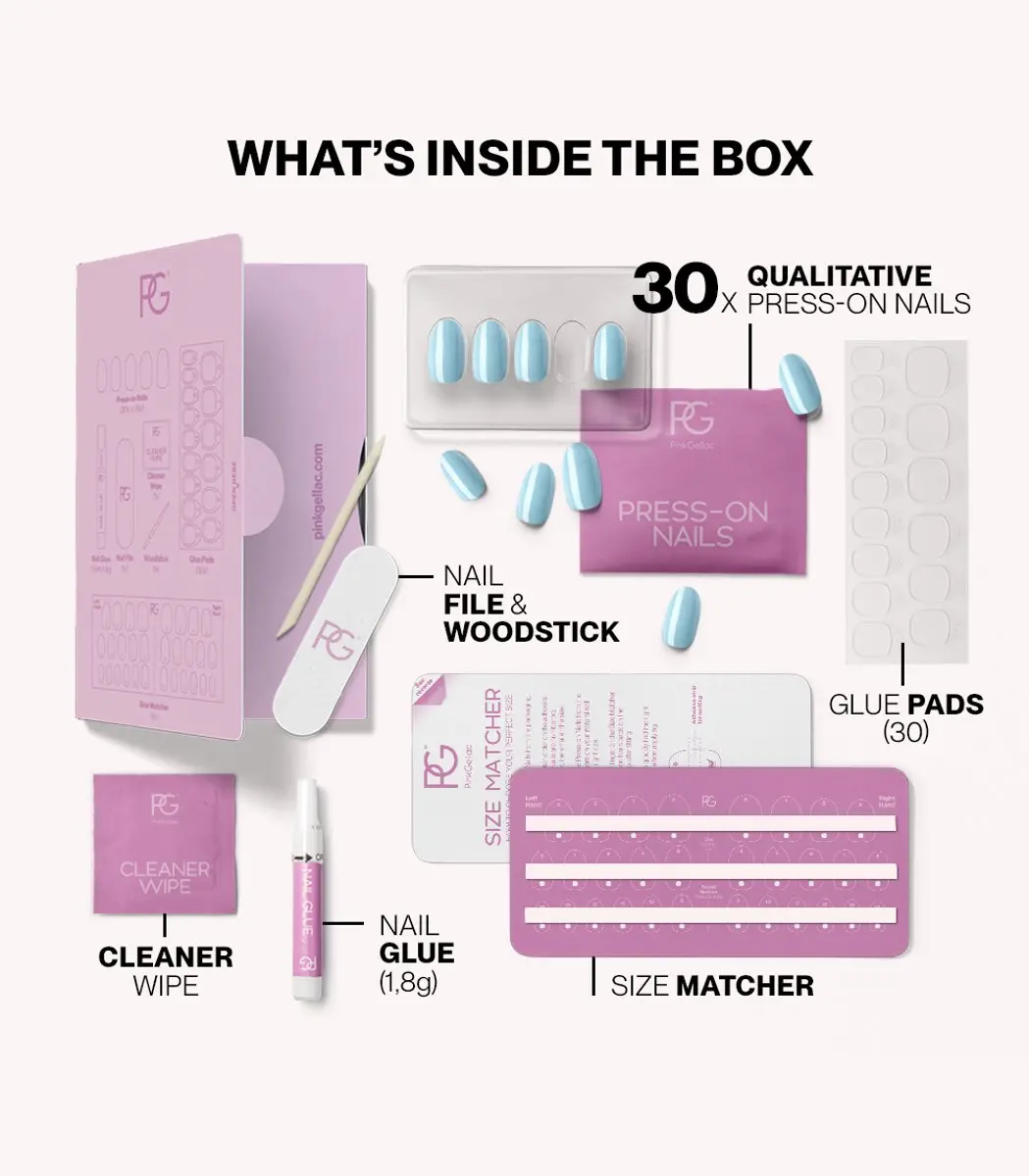 Pink Gellac Press On Nagels 266 Baby Blue - 30 Stuks