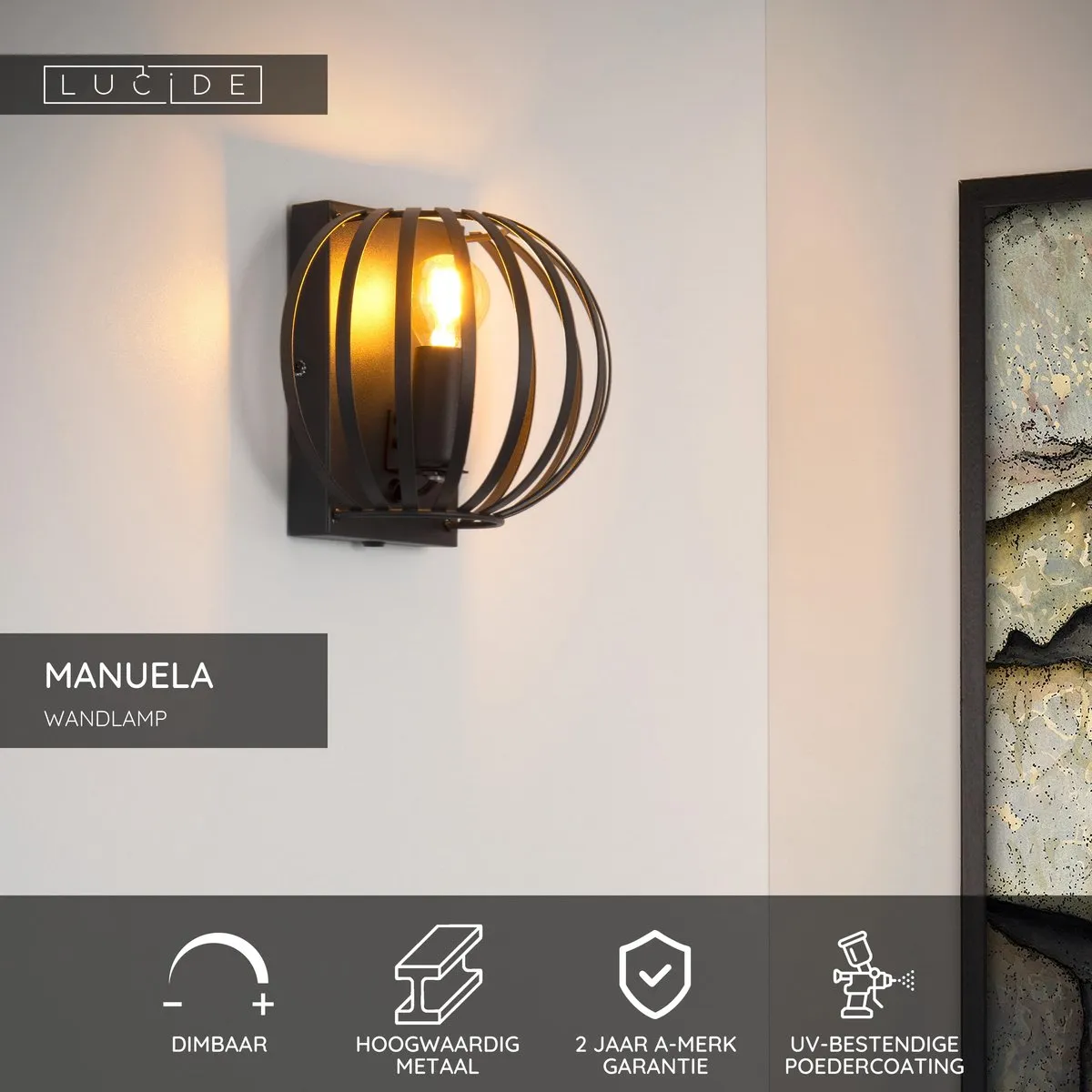 Lucide Manuela Wandlamp E14 - Zwart