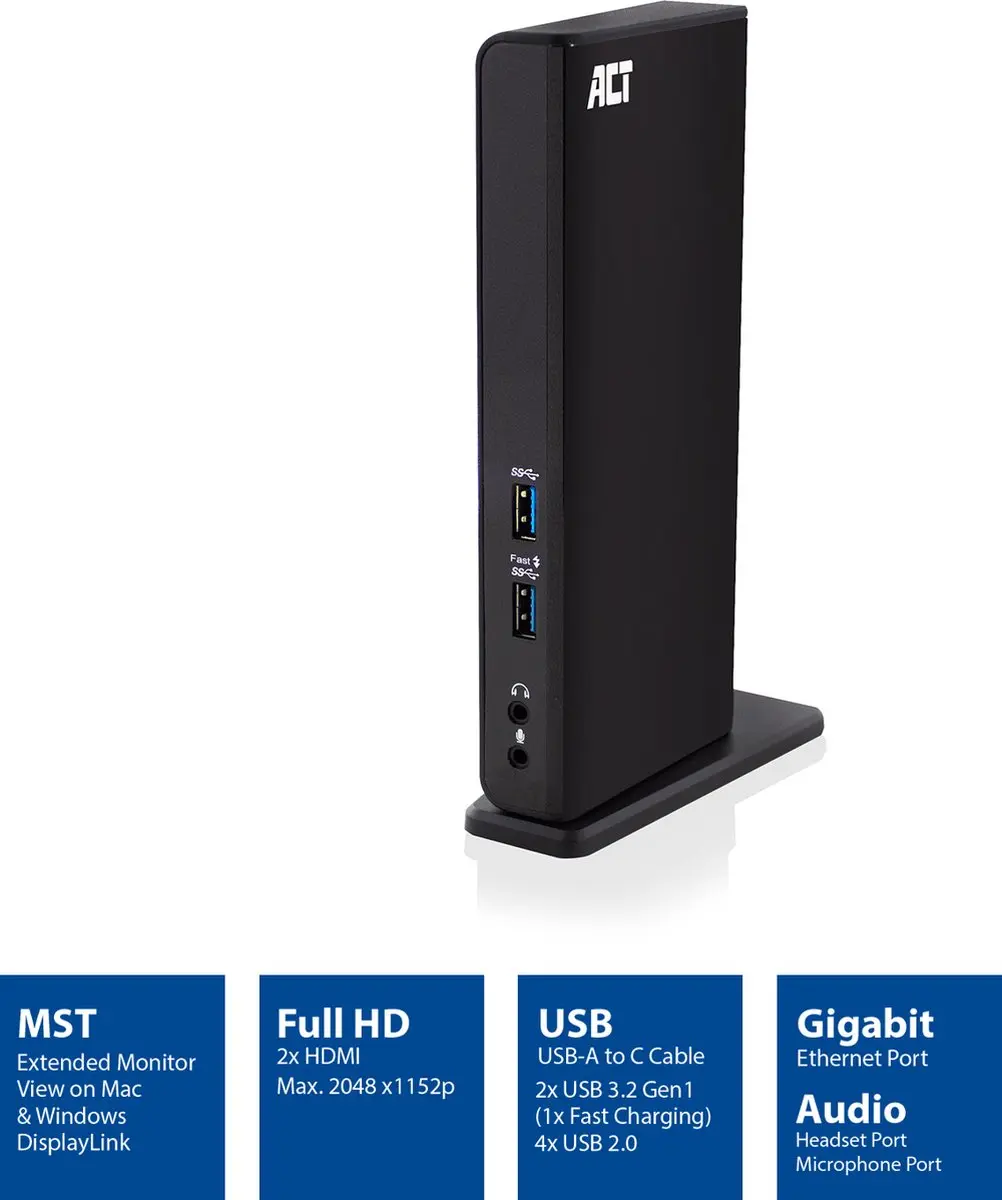 ACT AC7049 USB-C Docking Station - 2x HDMI - Zwart