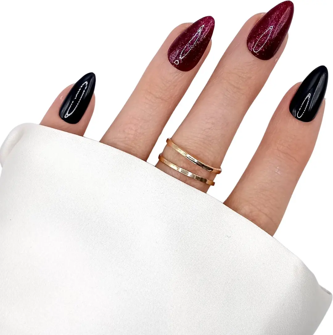 SD Press on Nails B-185 Plaknagels Stiletto - 20 Stuks - Zwart Rode Glans