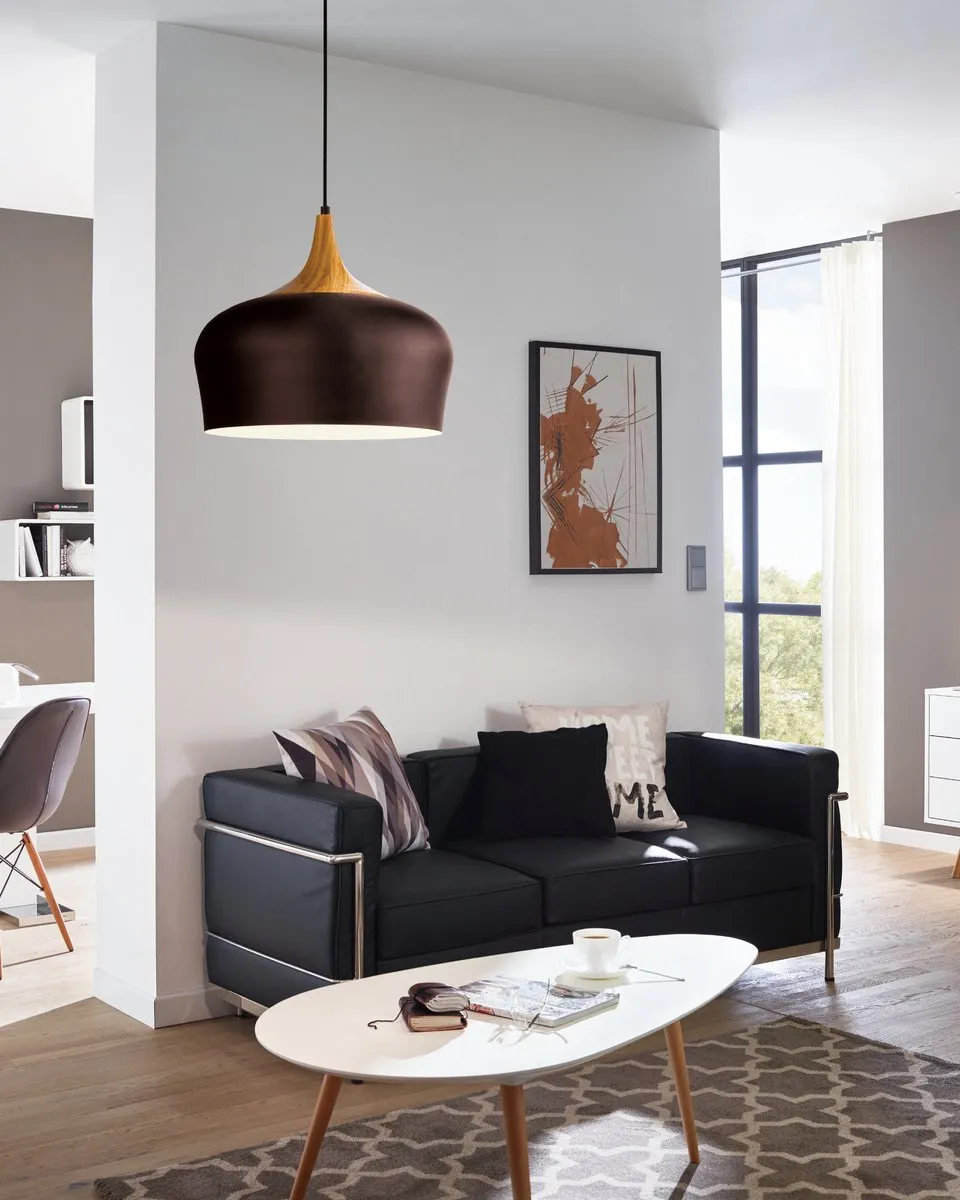 Eglo Obregon Hanglamp - 1 Licht - Ø350mm - Bruin/Creme/Eik - afbeelding 6 van 6