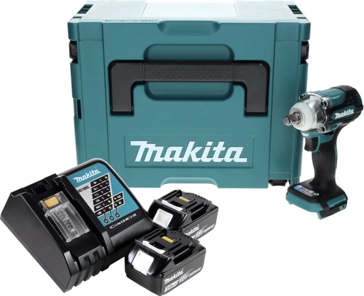 Makita DTW 300 RFJ Slagmoersleutel 18V 330Nm - 2x 3,0Ah + Oplader