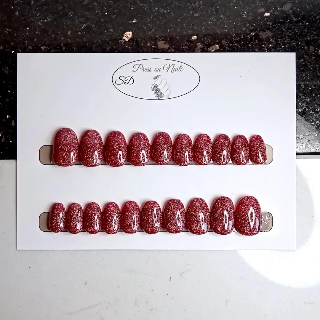 SD Press on Nails B-63 Plaknagels - Rood Glitter - 20 Stuks