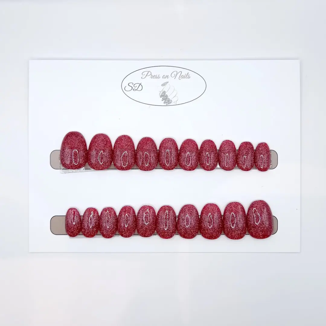 SD Press on Nails B-63 Plaknagels - Rood Glitter - 20 Stuks