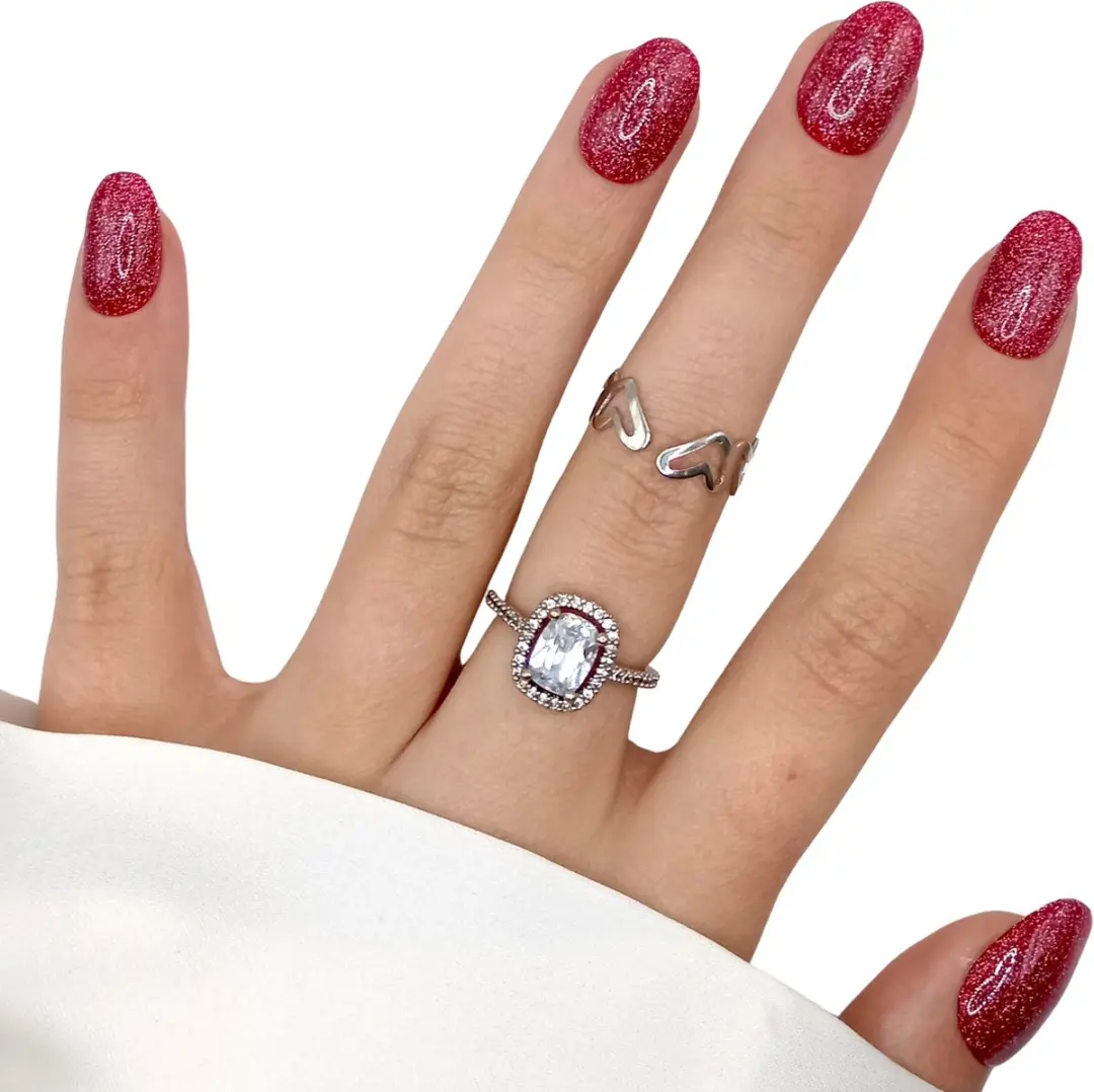 SD Press on Nails B-63 Plaknagels - Rood Glitter - 20 Stuks