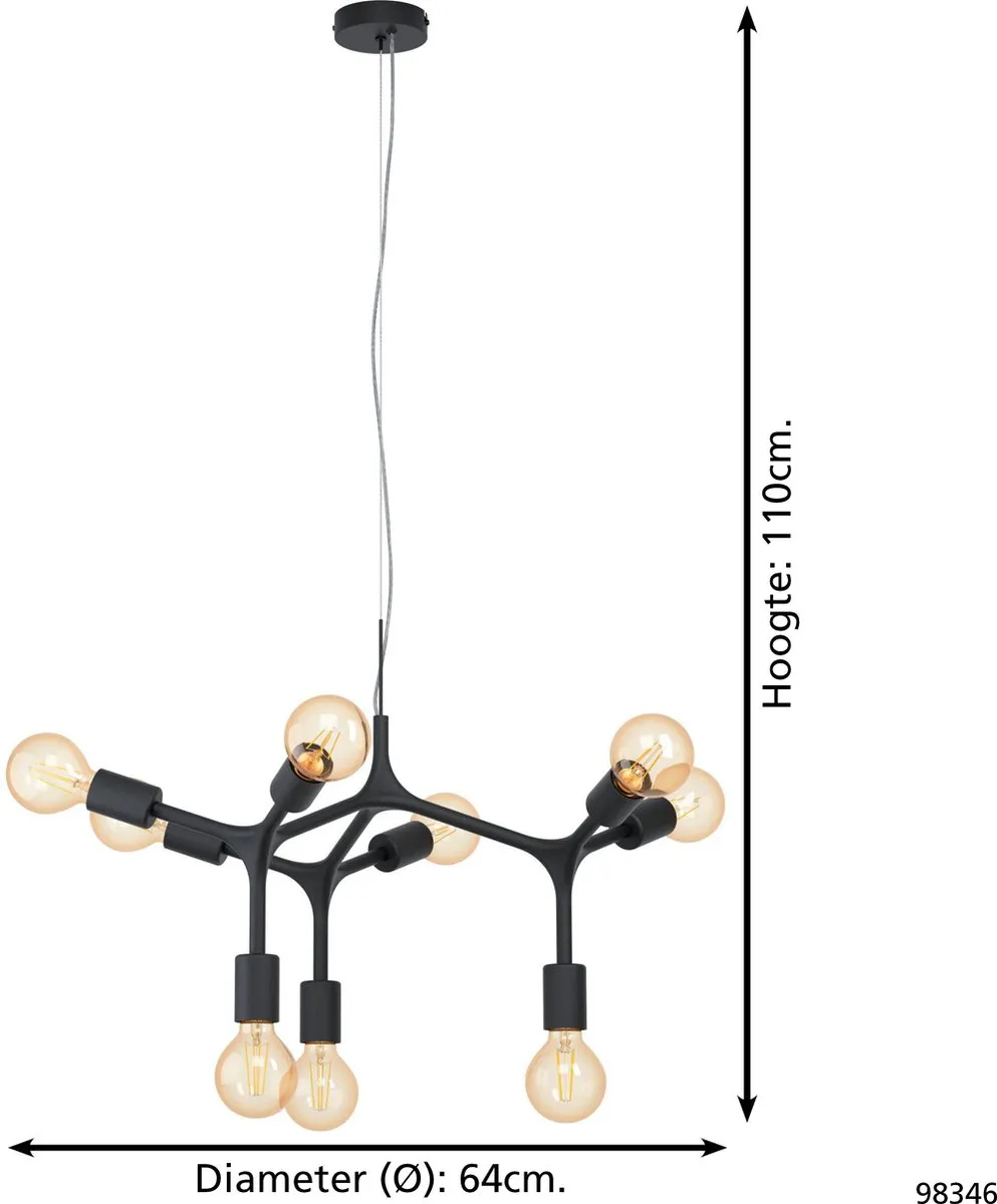 EGLO Bocadella Hanglamp - E27 - Ø 64 cm - Zwart