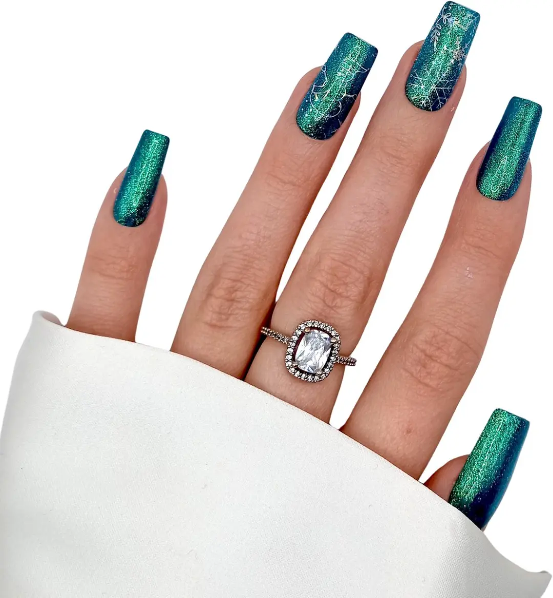 SD Press on Nails Kerstnagels Blauwe Glitter Long Square - 18 Stuks