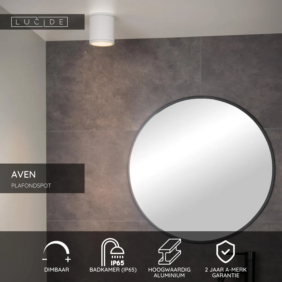 Lucide AVEN Plafondspot GU10 Ø9cm IP65 - Wit