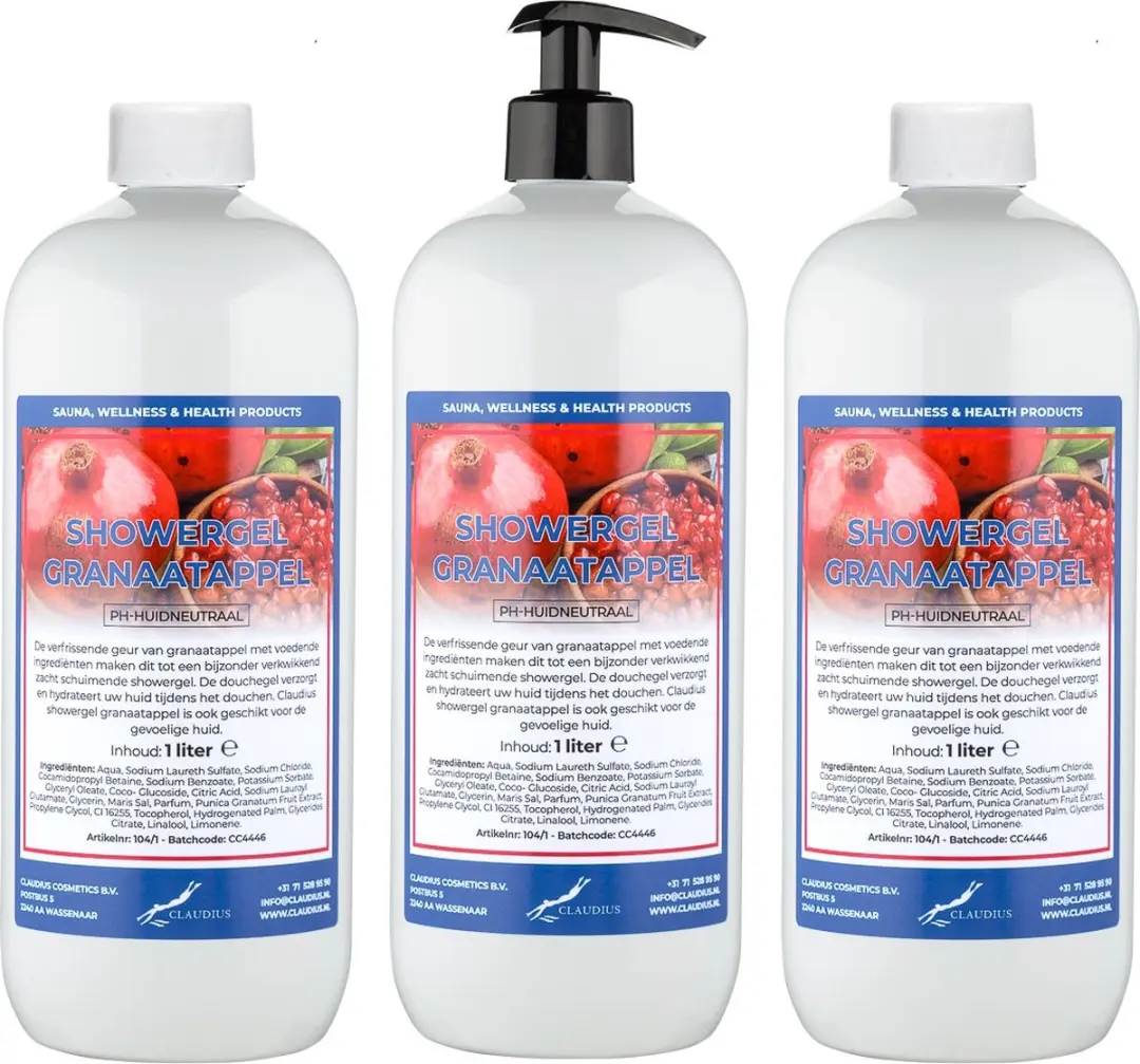 Splashbox Cosmetics Claudius Douchegel Granaatappel 1L - 3 Stuks