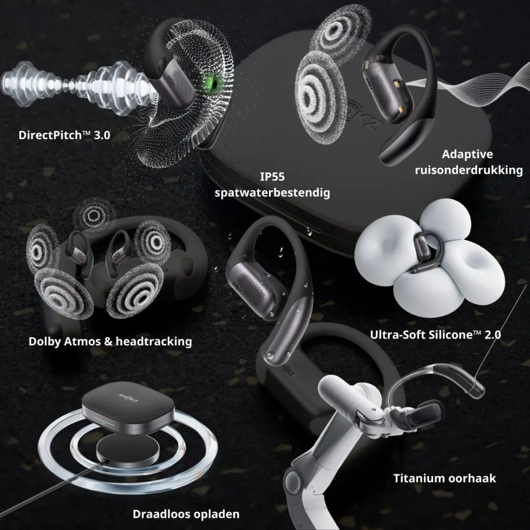 Shokz OpenFit Pro T010-ST-WT Draadloze Oortjes - Adaptieve Ruisonderdrukking - 50 Uur - Wit