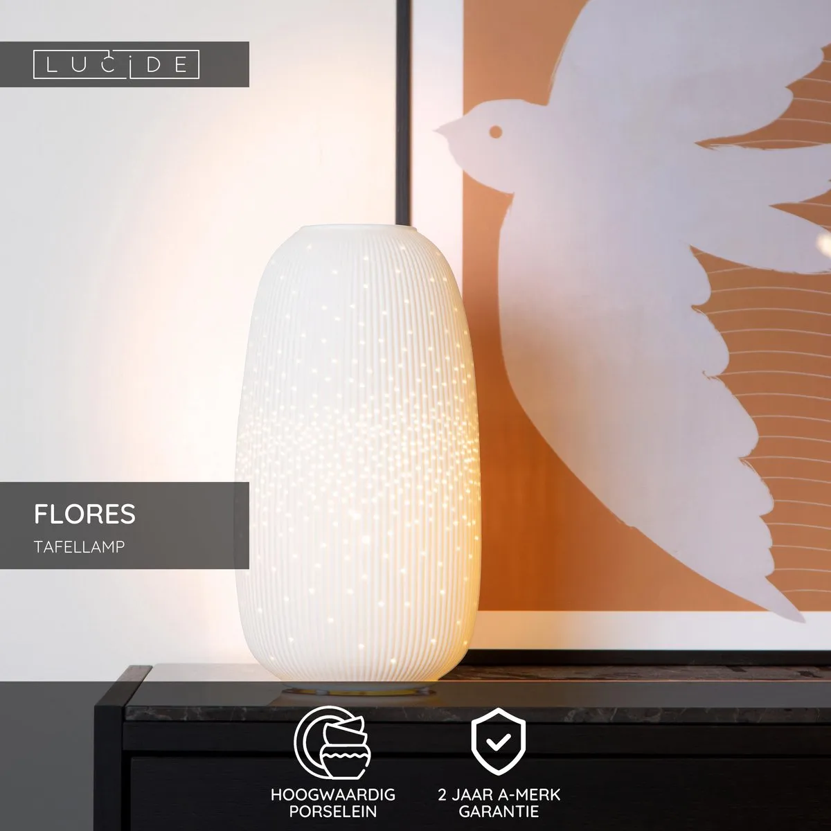 Lucide FLORES Tafellamp Ø17,5cm - 1xE14 - Wit