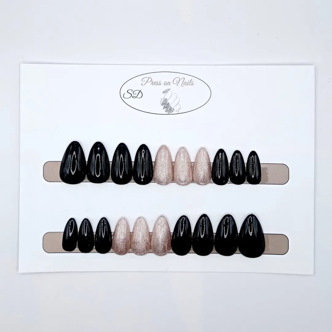 SD Press on Nails B-173 Plaknagels - 20 Stuks - Zwart & Goud